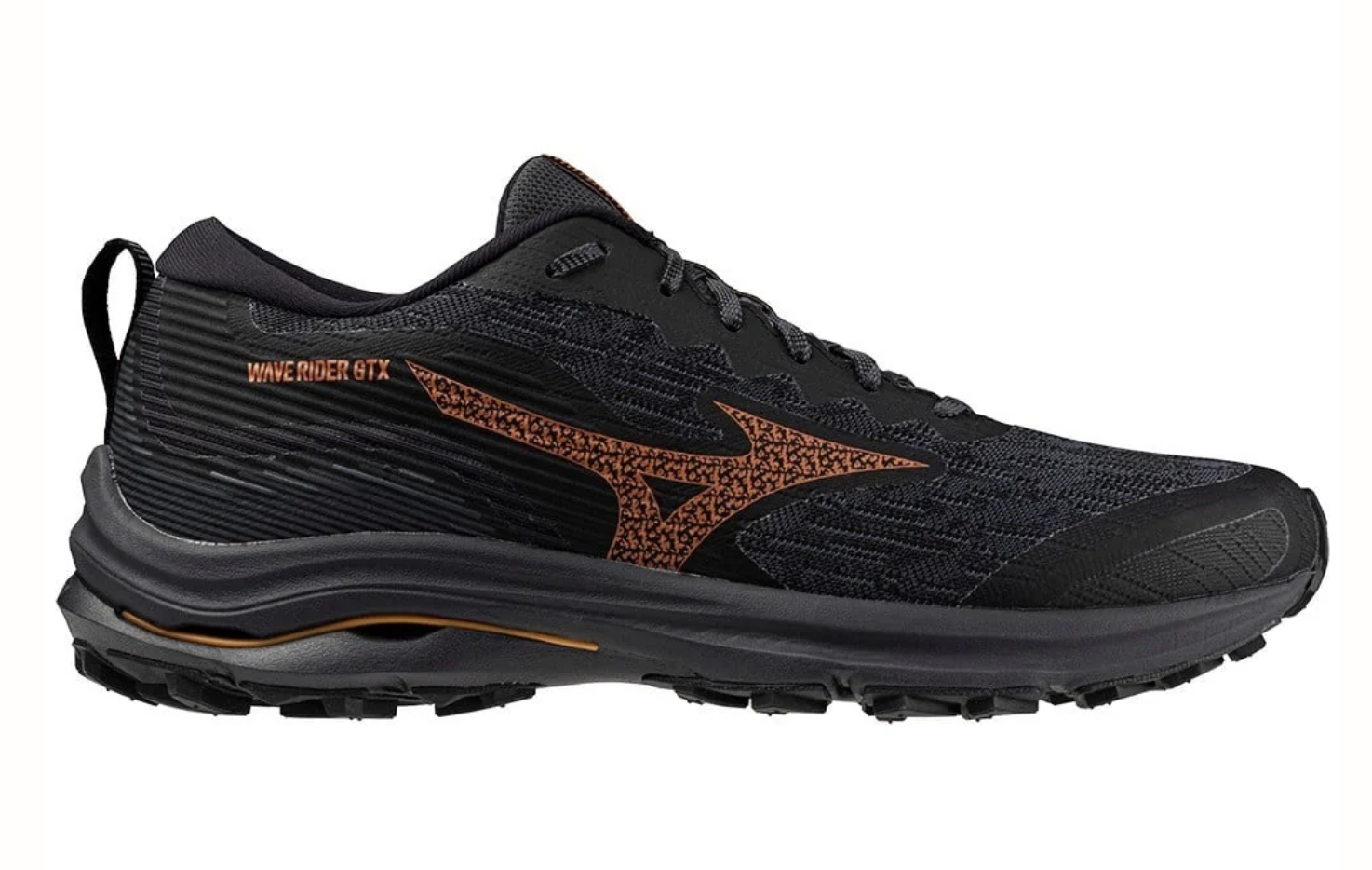 Mizuno Wave Rider GTX | Mens | Black Nasturtium Carrot Curl